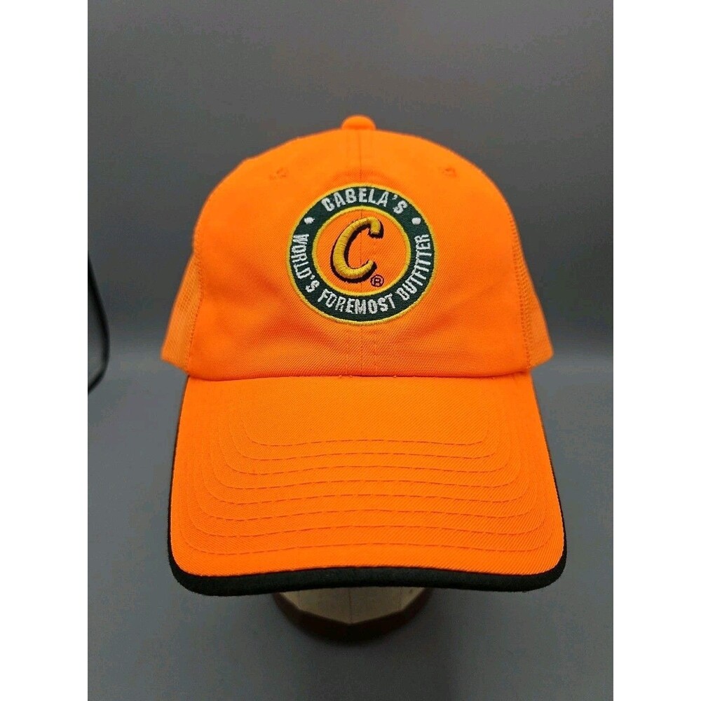 Cabela’s Orange Adj Mesh Baseball Cap Hat Curved Brim Hunter Foremost Outfitters
